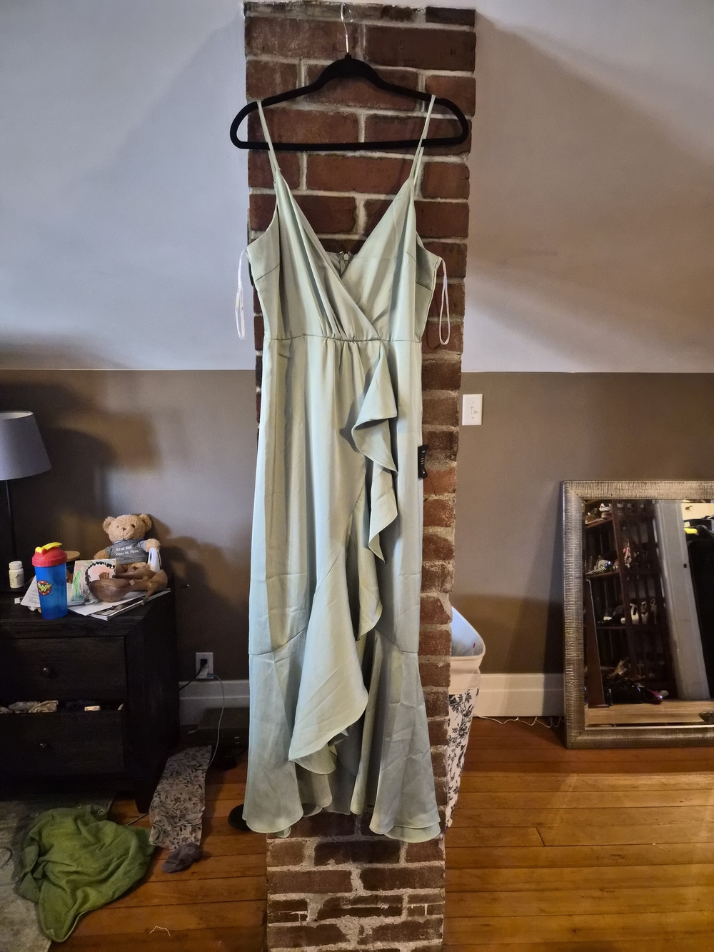 Lulu's Pale Sage Ruffle Wrap Maxi Dress